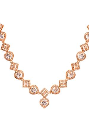 rose gold toned ad studded minimal necklace set combo with wraparound bracelet - 18480168 - Standard Image - 4
