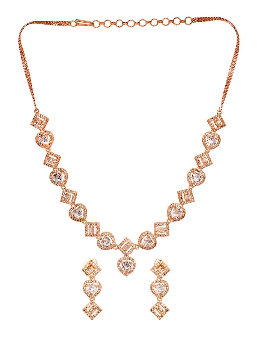 rose gold toned ad studded minimal necklace set combo with wraparound bracelet - 18480168 - Zoom Image - 2
