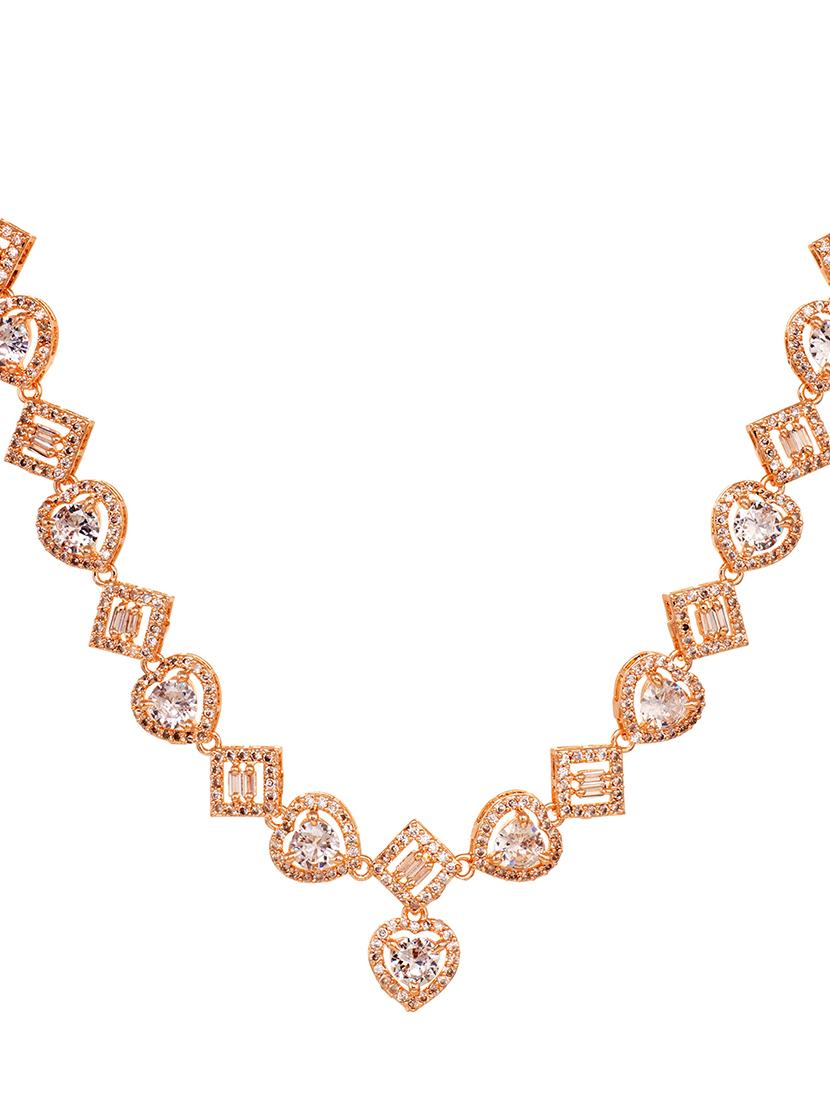 rose gold toned ad studded minimal necklace set combo with wraparound bracelet - 18480168 - Zoom Image - 4