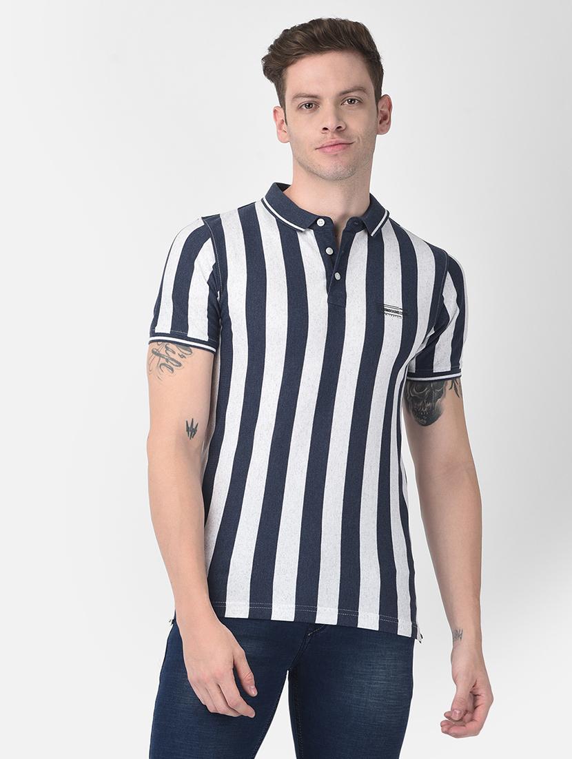 navy blue striped polo t-shirt - 18481201 - Zoom Image - 1