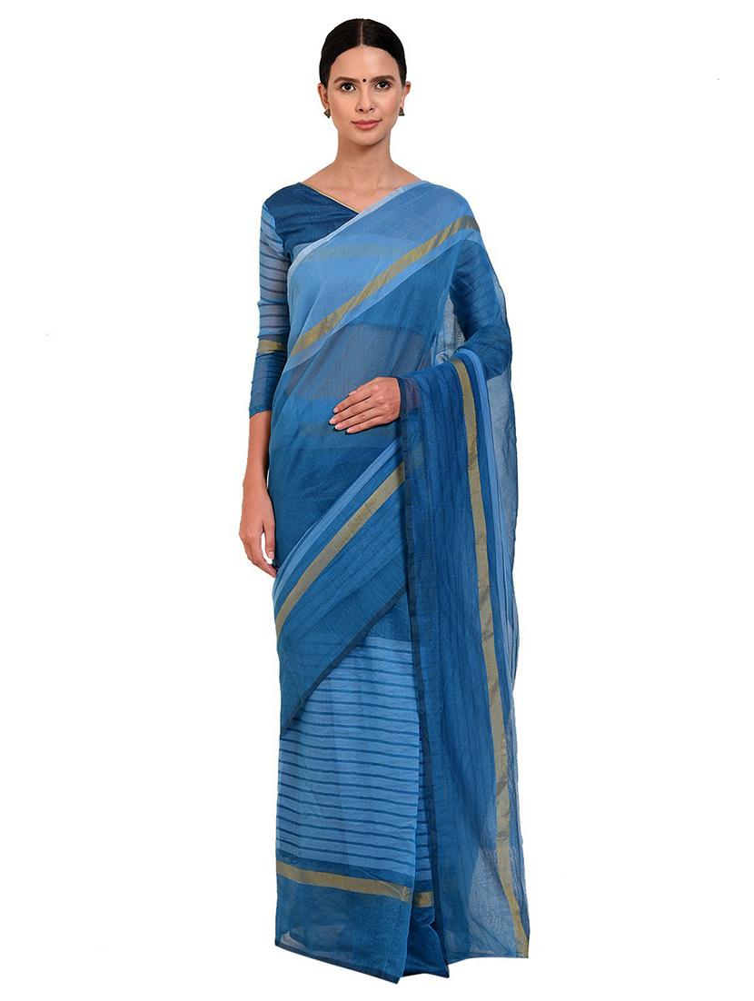 striped woven saree with blouse - 18482561 - Zoom Image - 1