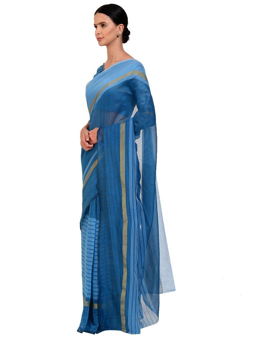 striped woven saree with blouse - 18482561 - Zoom Image - 2