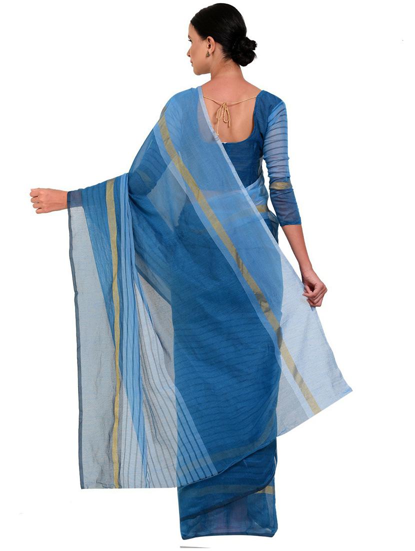 striped woven saree with blouse - 18482561 - Zoom Image - 3
