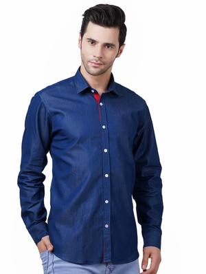 navy-blue denim casual shirt - 18483379 - Standard Image - 2