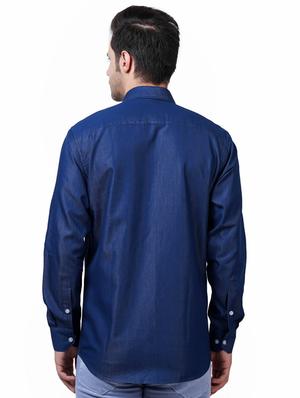 navy-blue denim casual shirt - 18483379 - Standard Image - 3