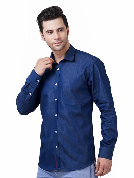 navy-blue denim casual shirt - 18483379 - Zoom Image - 1