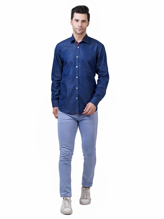 navy-blue denim casual shirt - 18483379 - Zoom Image - 4