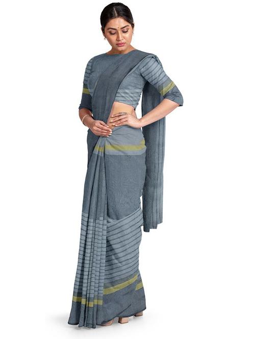 striped solid saree with blouse - 18485006 - Standard Image - 1