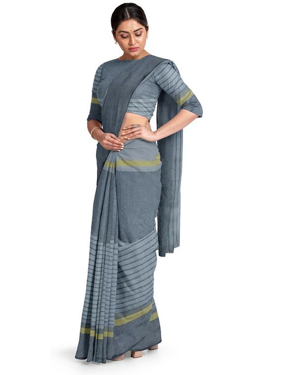 striped solid saree with blouse - 18485006 - Zoom Image - 1