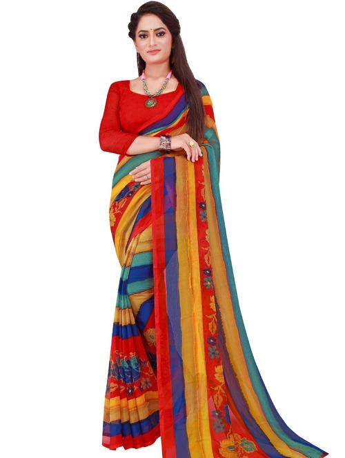 floral printed saree with blouse - 18486104 - Standard Image - 1