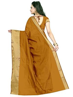golden bordered solid saree with blouse - 18488841 - Standard Image - 2