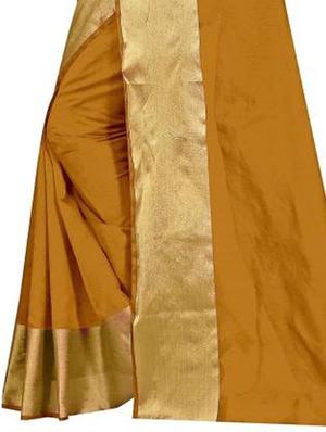 golden bordered solid saree with blouse - 18488841 - Standard Image - 4