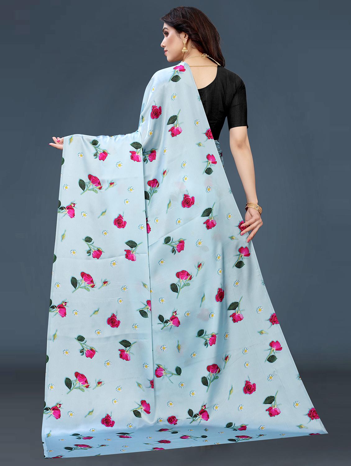 floral printed saree with blouse - 18489090 - Zoom Image - 2