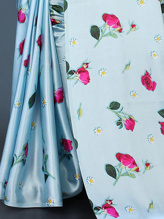 floral printed saree with blouse - 18489090 - Zoom Image - 4