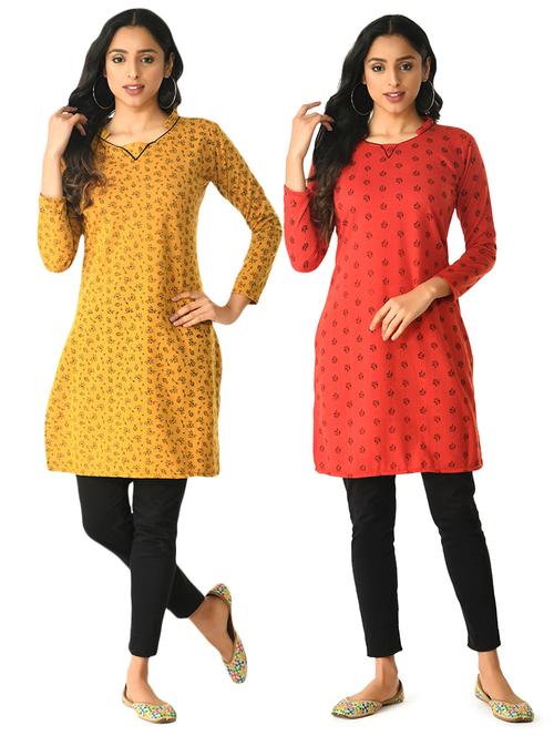 set of 2 printed straight kurta - 18491757 - Standard Image - 1