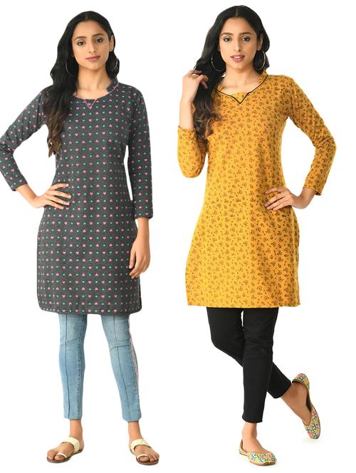 set of 2 printed straight kurta - 18491798 - Standard Image - 1