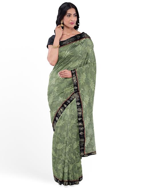 printed bordered saree with blouse - 18492616 - Standard Image - 1