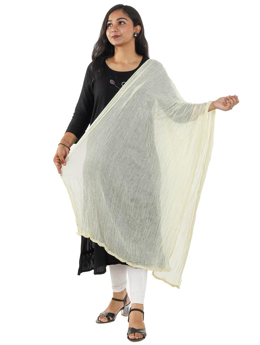cream cotton plain dupatta - 18498255 - Zoom Image - 1