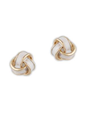 contemporary gold toned with white beads stud earring - 18498411 - Standard Image - 2