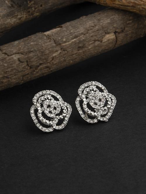 contemporary silver toned embellished with cz diamond stud earring - 18498414 - Standard Image - 1