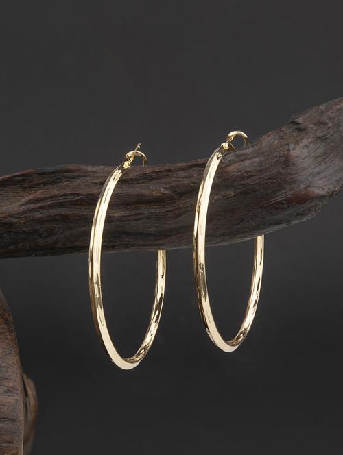 contemporary golden plated hoop earring - 18498464 - Standard Image - 1