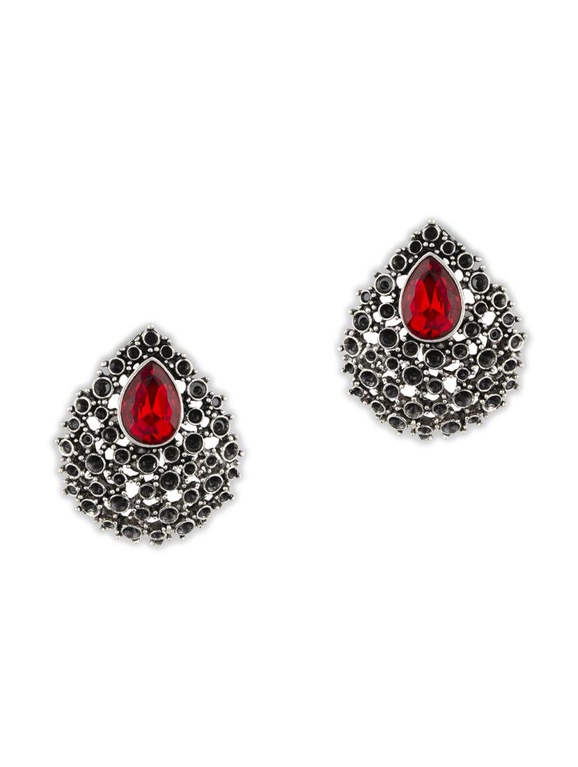contemporary silver toned embellished with cz diamond stud earring - 18498473 - Zoom Image - 2