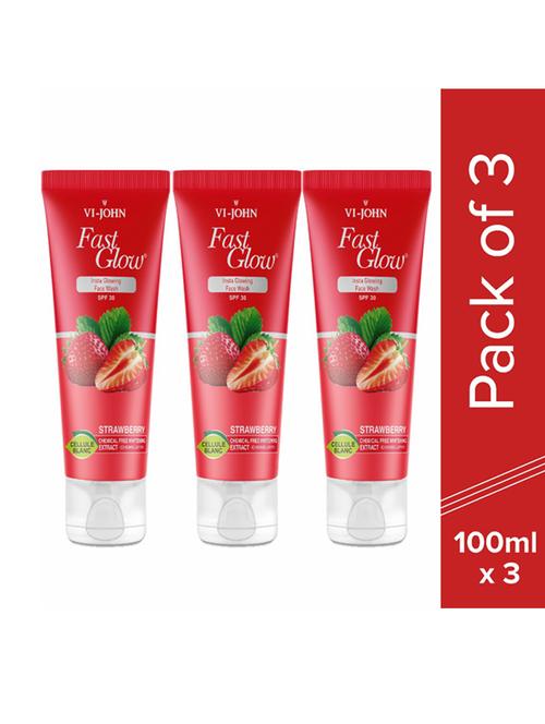 vi-john fast glow face wash strawberry 100 ml (pack of 3) 300ml - 18498735 - Very Small Image - 1