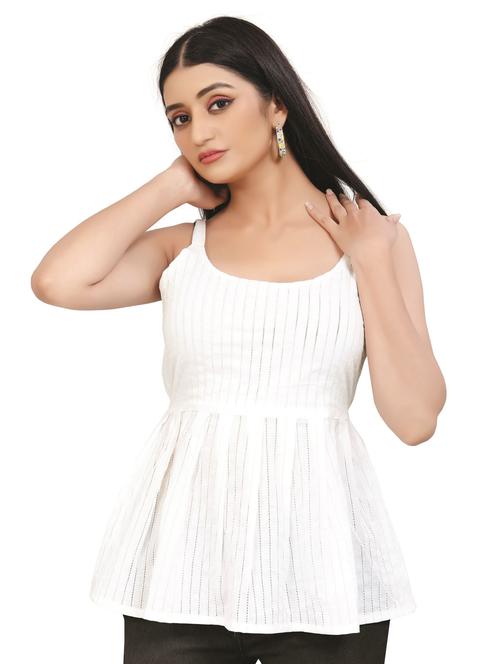 scoop neck self design peplum top - 18499538 - Standard Image - 1