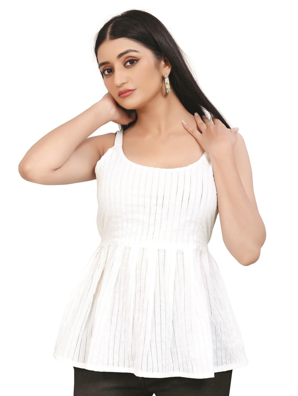 scoop neck self design peplum top - 18499538 - Zoom Image - 1