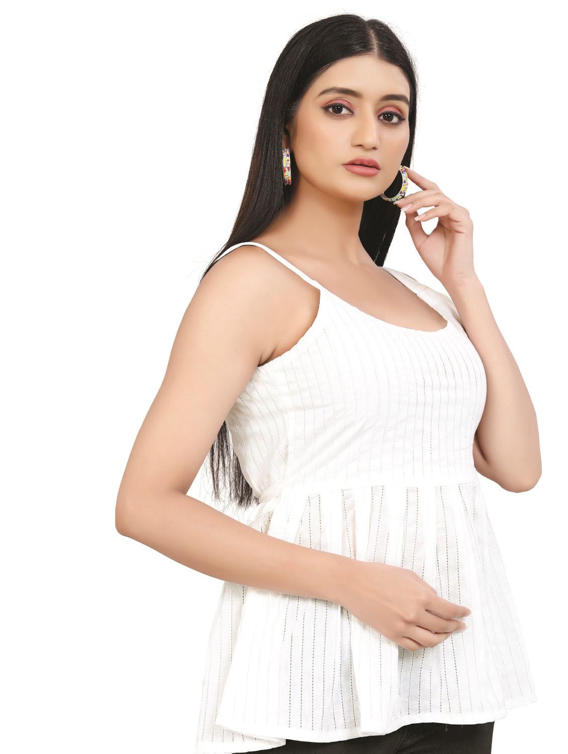 scoop neck self design peplum top - 18499538 - Zoom Image - 3