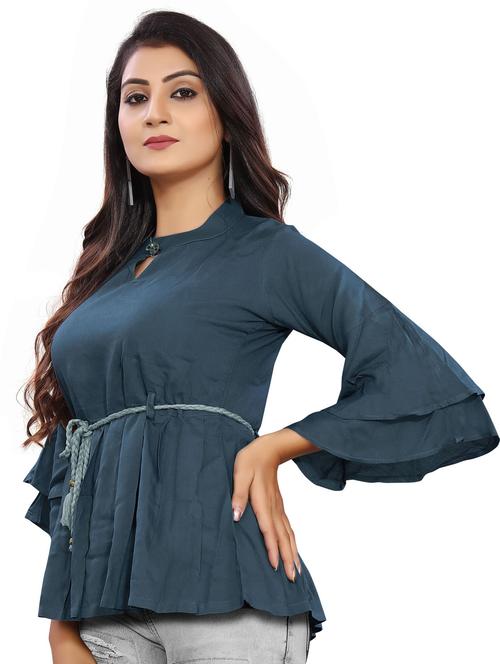 bell sleeved solid peplum top - 18499540 - Very Small Image - 1