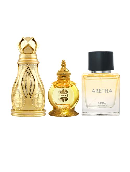 ajmal khofooq concentrated perfume 18ml for unisex and mukhallat al wafa cp 12ml for unisex and aretha edp 50 ml for women - 18499665 - Very Small Image - 1