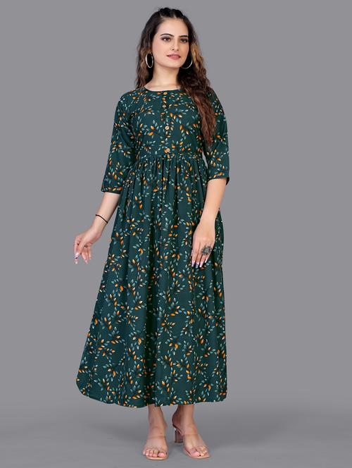 printed flare ethnic dress - 18500088 - Very Small Image - 1