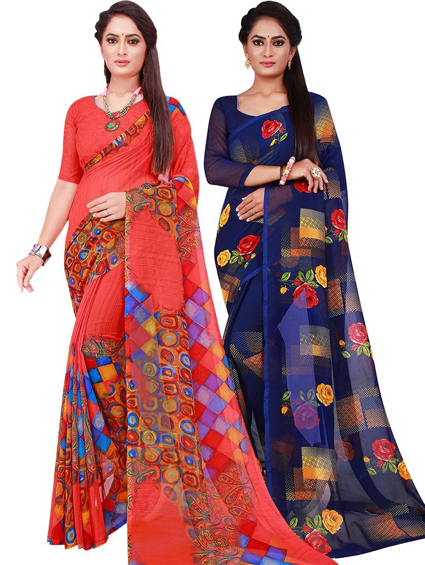 pack of 2 printed sarees with blouse - 18500549 - Zoom Image - 1