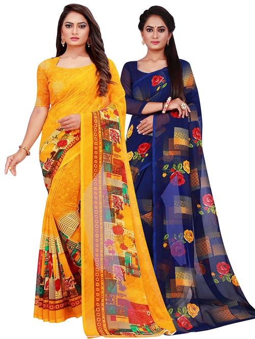 pack of 2 printed sarees with blouse - 18500797 - Standard Image - 1