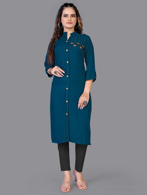 solid straight kurta - 18501440 - Standard Image - 1