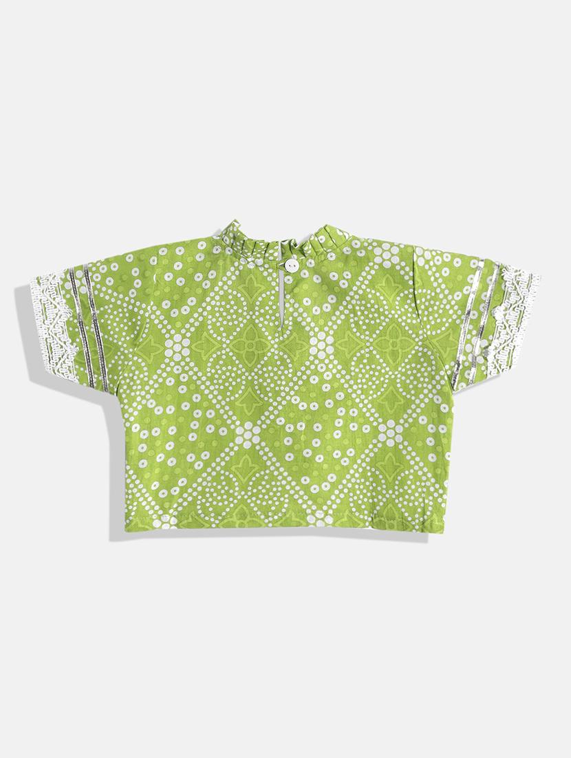 girls green bandhani lehnga choli set - 18502386 - Zoom Image - 2