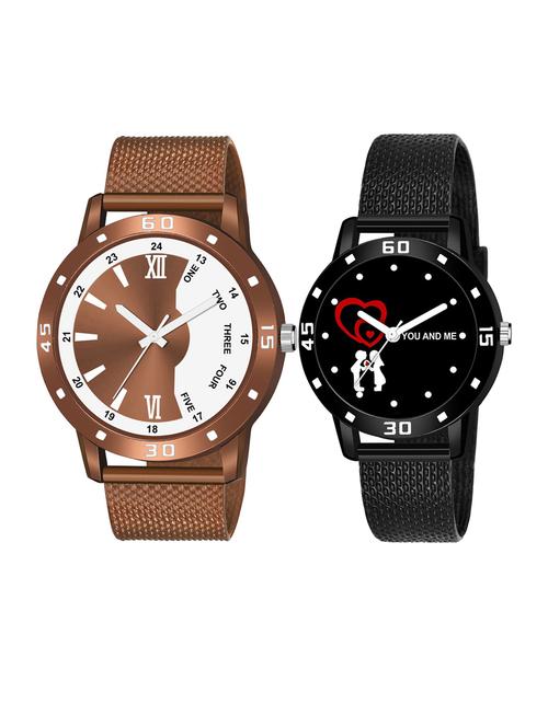 men watch 544 brown half half numeric case with women watch 3036 white you and me couple in black dial numeric case - 18503461 - Standard Image - 1