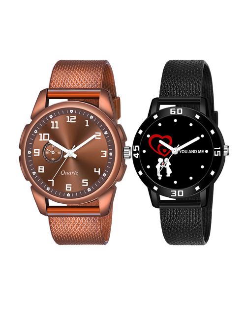 men watch 1236 famous brown dial unique case with women watch 3036 white you and me couple in black dial numeric case - 18503602 - Standard Image - 1