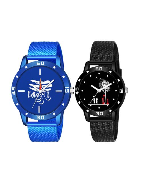 men watch 587 tilak mahadev in blue dial numeric case with women watch 3034 two kinds and white tree in black dial numeric case - 18503617 - Standard Image - 1