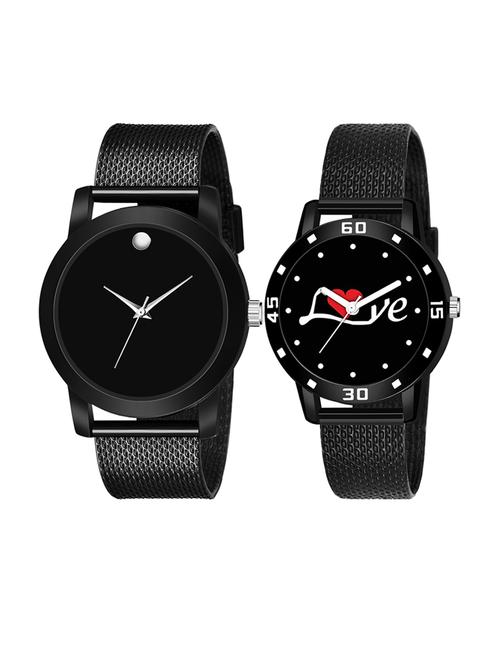 men watch 185 single bindi black matt case with women watch 3037 white love printed black dial numeric case - 18503639 - Standard Image - 1