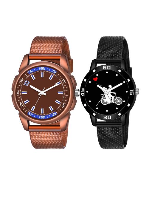 men watch 1234 unique brown dial with blue design unique case with women watch 3035 white couple with bike in black dial - 18503756 - Standard Image - 1