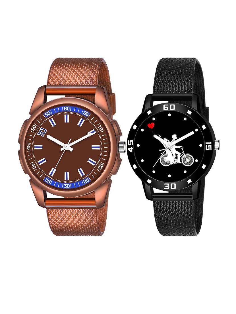 men watch 1234 unique brown dial with blue design unique case with women watch 3035 white couple with bike in black dial - 18503756 - Zoom Image - 1