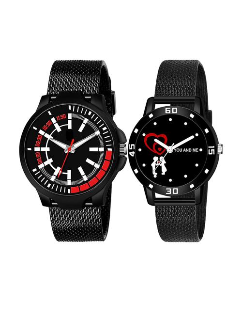 men watch 497 black dial with brown design three kan case with women watch 3036 white you and me couple in black dial - 18503758 - Standard Image - 1