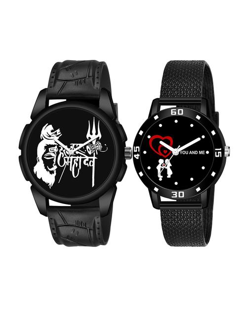 men watch 1250 har har mahadev in black dial unique case with women watch 3036 white you and me couple in black dial - 18503789 - Standard Image - 1
