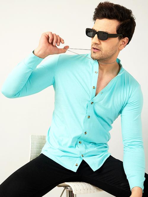 sea green solid casual shirt - 18507422 - Standard Image - 1