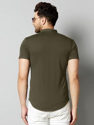 mandarin neck solid casual shirt - 18507442 - Standard Image - 2