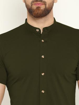 mandarin neck solid casual shirt - 18507442 - Standard Image - 3