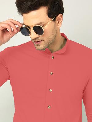 mandarin neck solid casual shirt - 18507449 - Standard Image - 3
