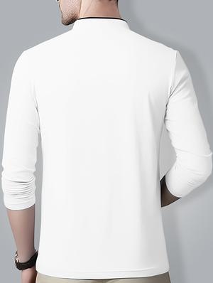 mandarin neck contrast piping solid t-shirt - 18507575 - Standard Image - 3